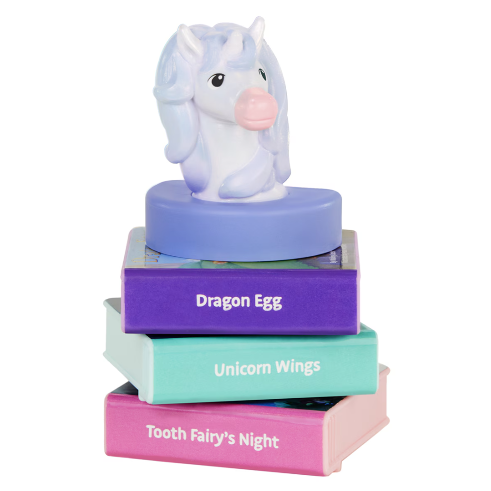 Story Dream Machine Magical Creatures con unicornio y cartuchos de cuentos