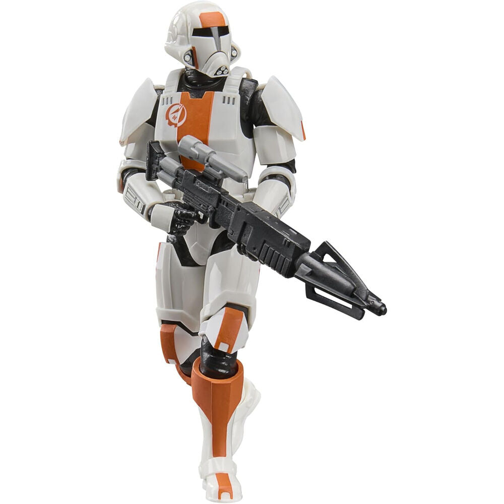 Figura Republic Soldier de Star Wars con armadura blanca y naranja y bláster