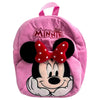 Mochila rosa de peluche con rostro de Minnie Disney y lazo rojo de lunares