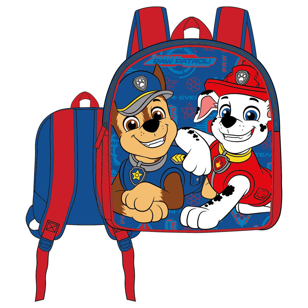 Mochila Paw Patrol azul y roja con Chase y Marshall