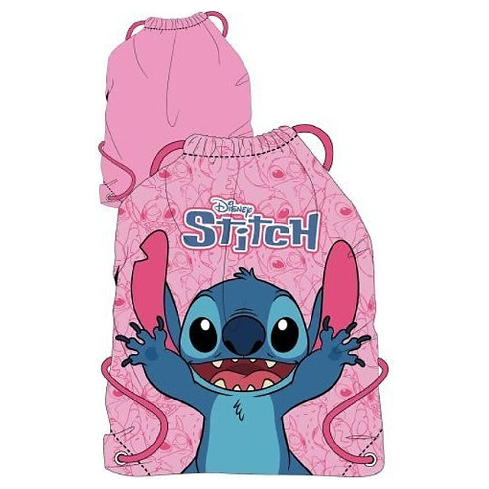 Saco mochila rosa de Stitch Disney con cierre de cordón