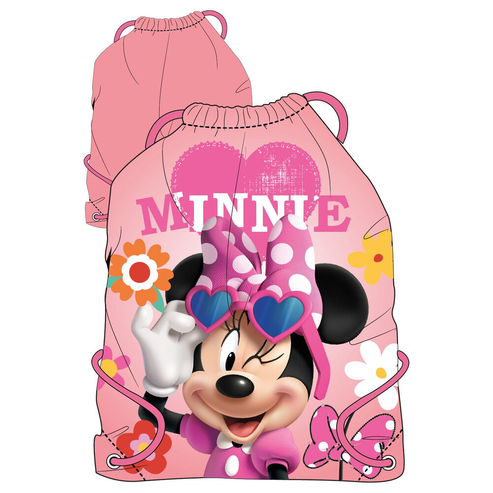 Mochila saco rosa de Minnie Disney con lazo de lunares