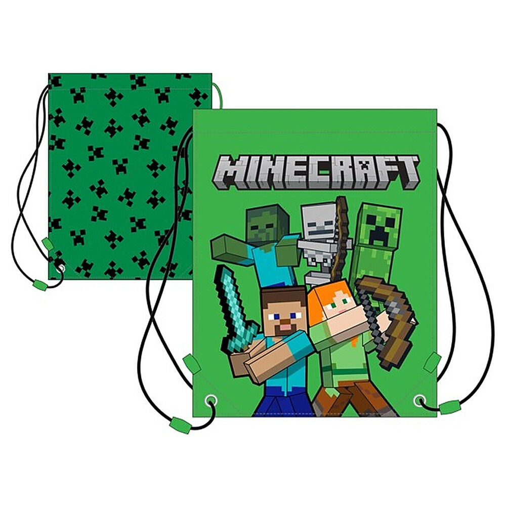 Saco mochila Minecraft verde con personajes y logotipo