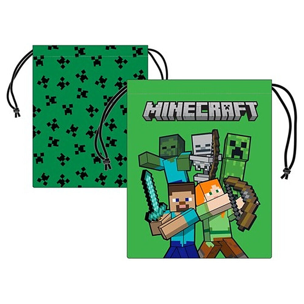 Saco mochila Minecraft verde con estampado de Creepers y personajes