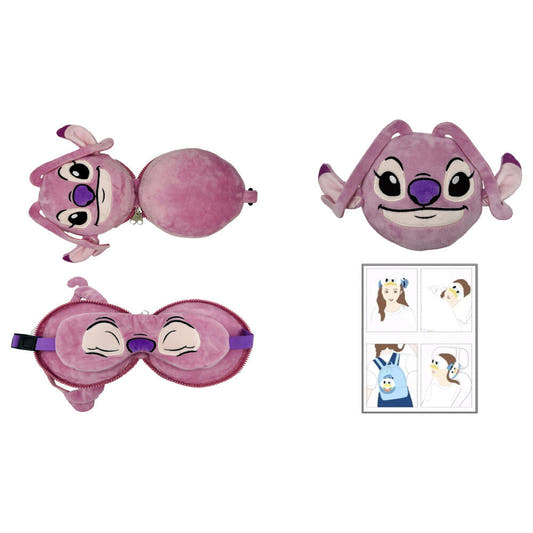 Cojín de viaje con antifaz Stitch Disney en color rosa