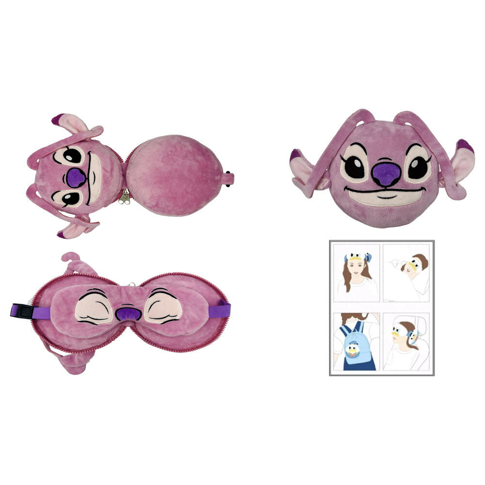 Cojín de viaje con antifaz Stitch Disney en color rosa