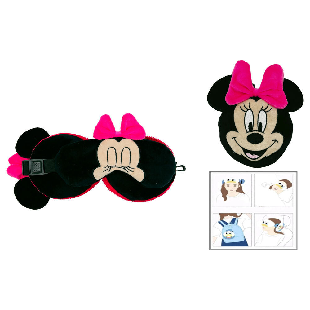 Cojín de viaje con antifaz de Minnie Disney en negro y rosa