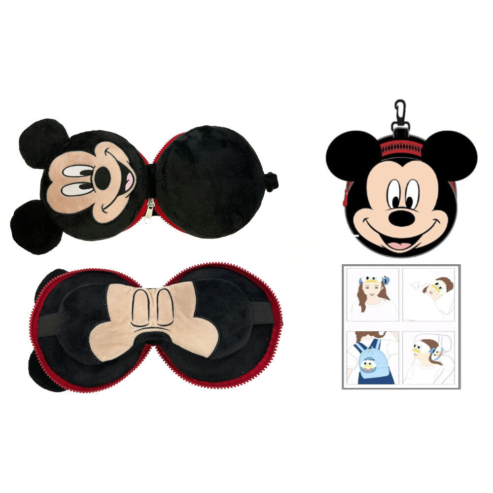 Cojín de viaje antifaz Mickey Disney negro y rojo