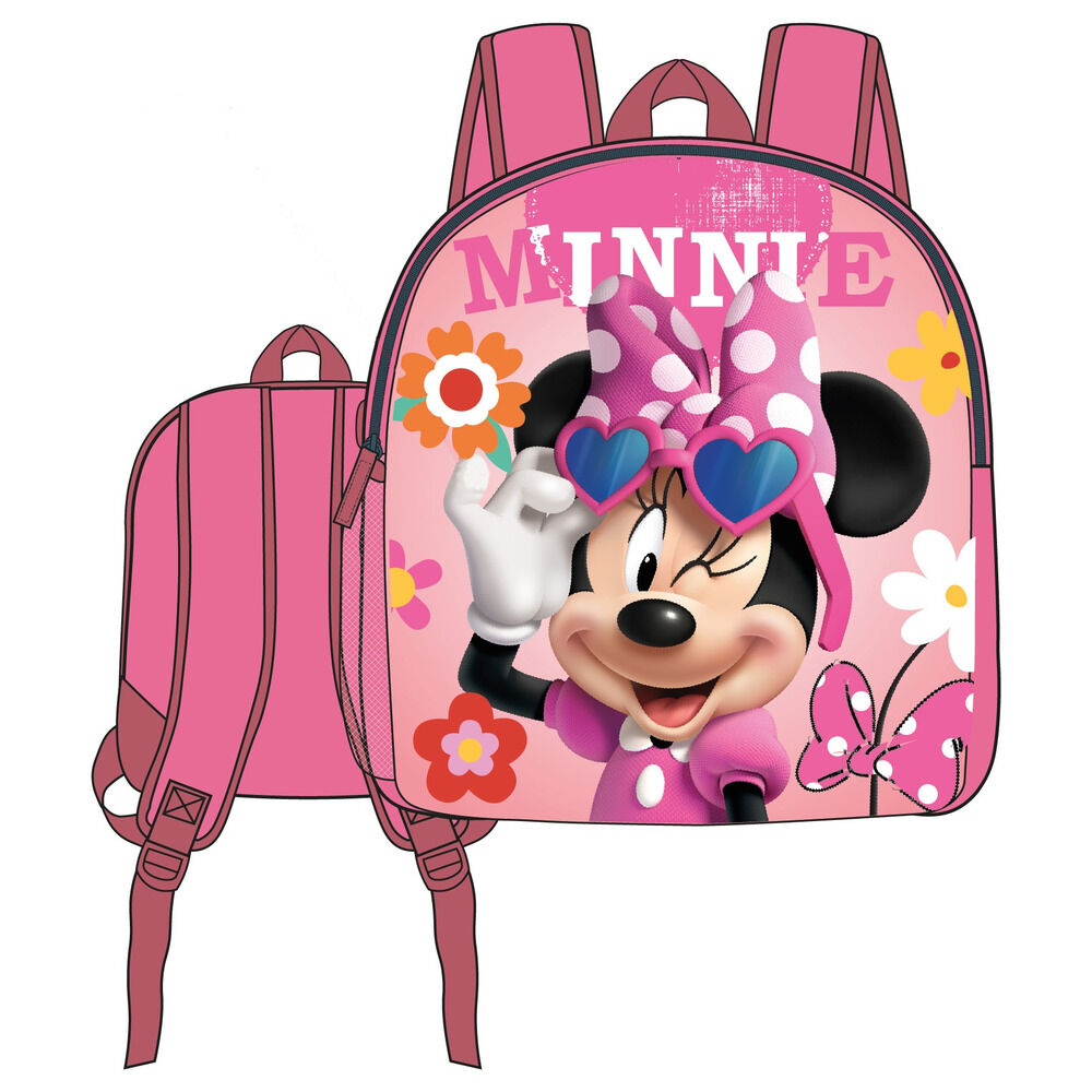 Mochila rosa de Minnie Disney con lazo de lunares y flores