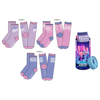 Set de 3 calcetines Netflix KPop Demon Hunters en tonos rosa, lila y azul