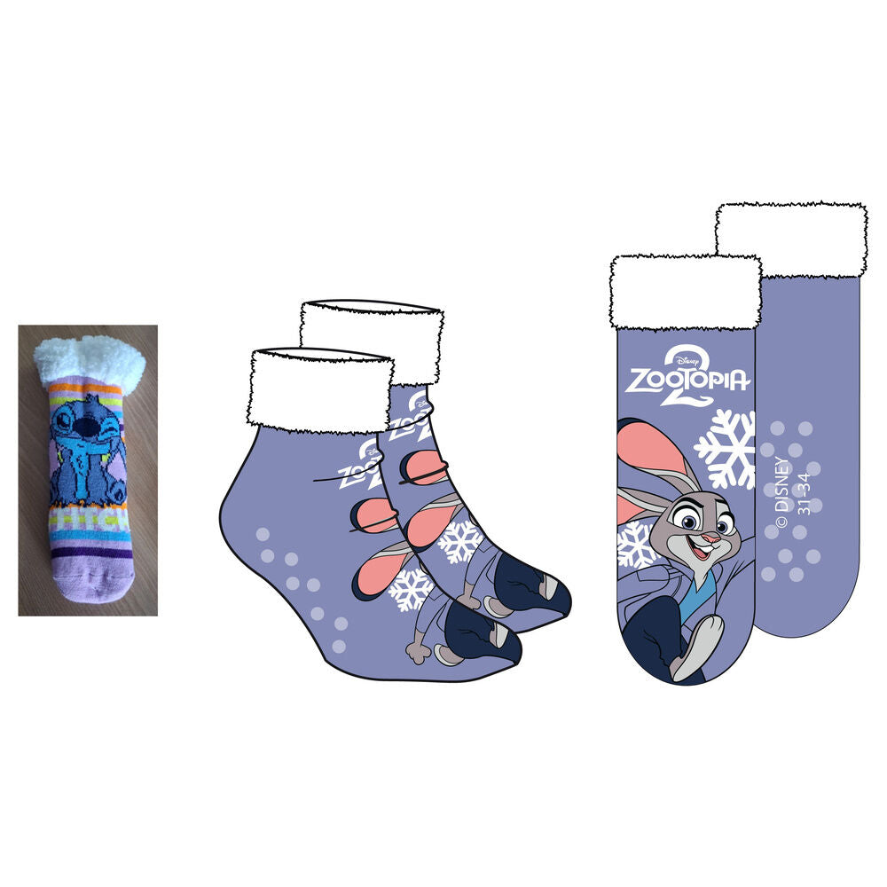 Calcetines antideslizantes Disney Stitch azules y lilas