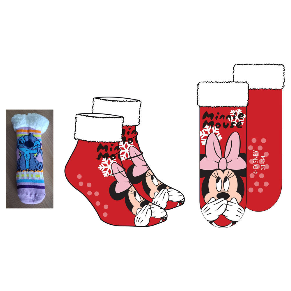 Calcetines antideslizantes rojos de Minnie Disney con interior Sherpa