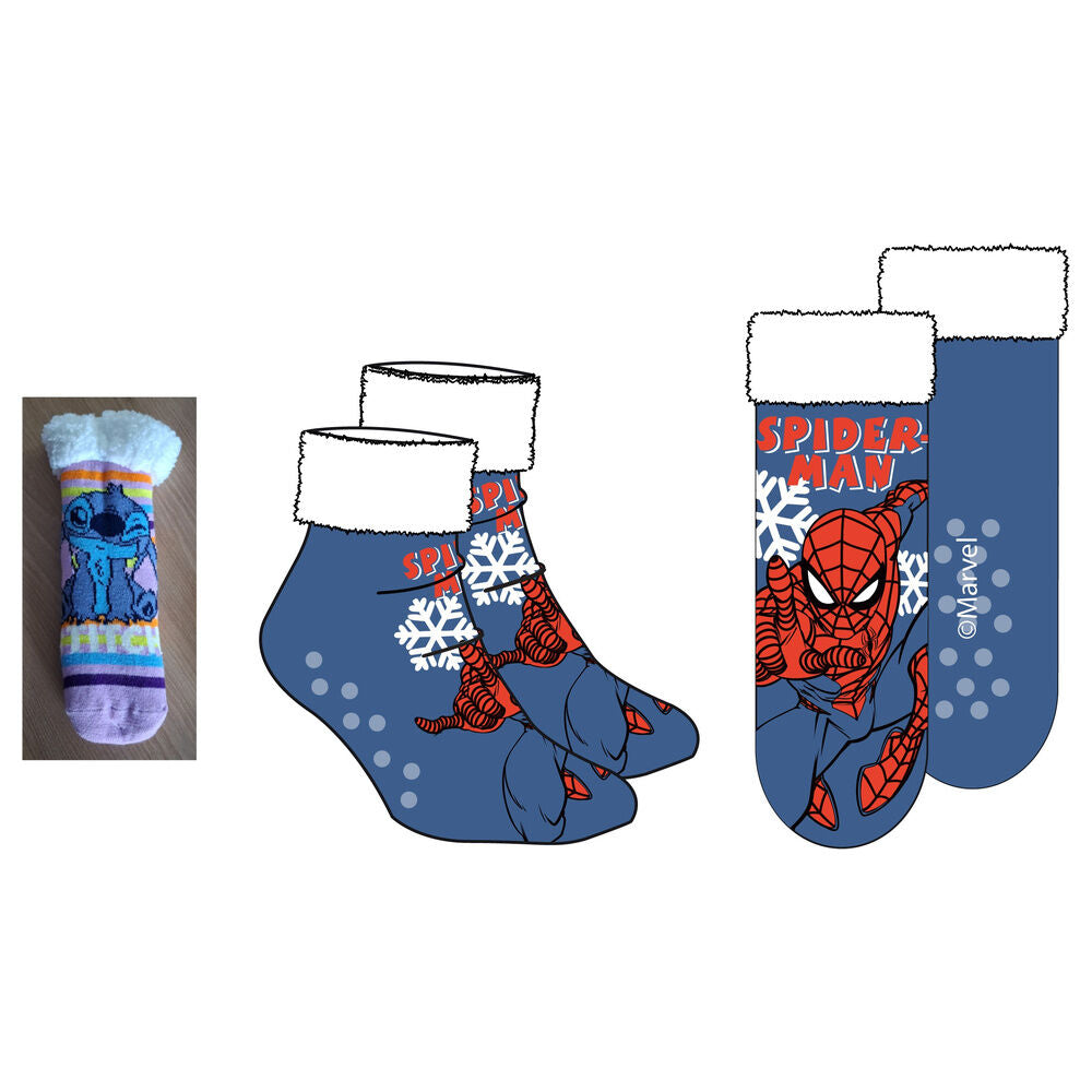 Calcetines antideslizantes de Spider-Man Marvel en azul con interior sherpa