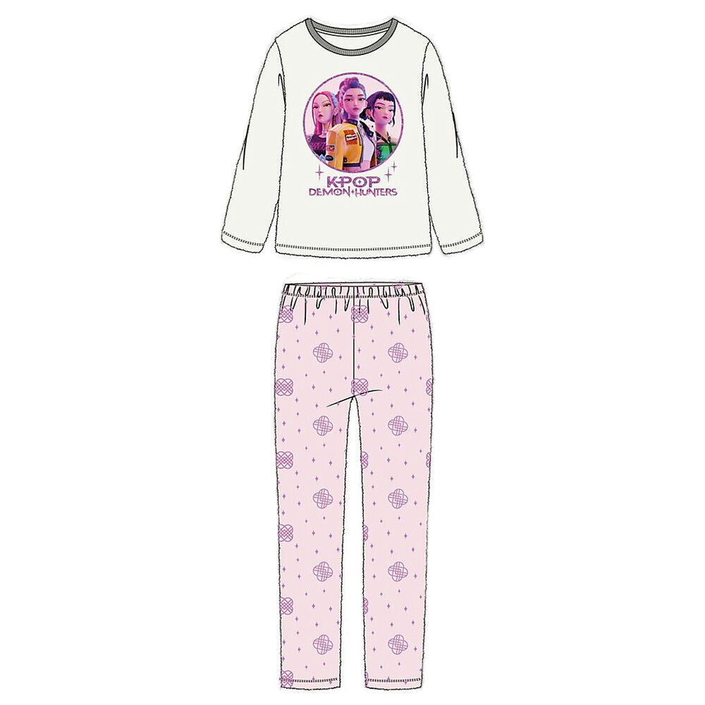 Pijama infantil KPop Demon Hunters de Netflix con camiseta crema y pantalón rosa - 3