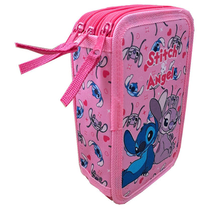 Plumier triple rosa de Disney con Stitch y Angel - 2