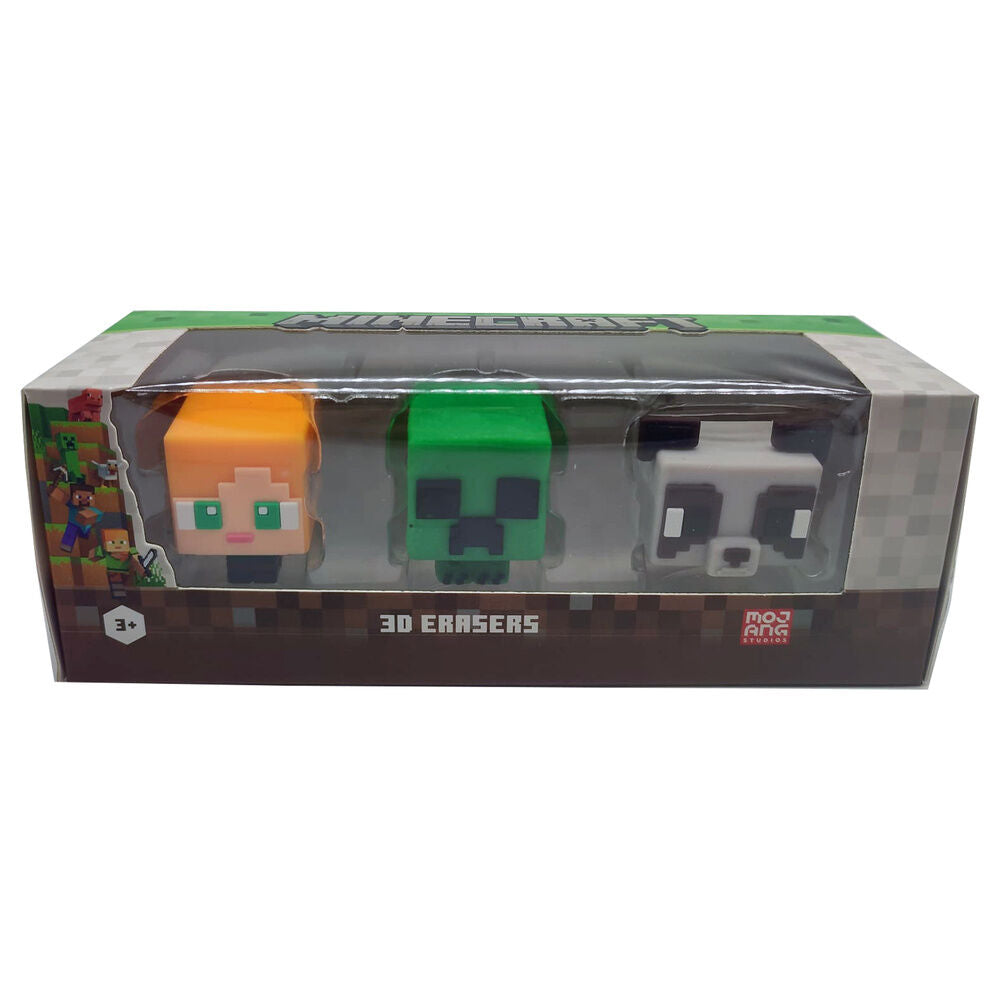 Set de tres gomas de borrar 3D de Minecraft con personaje, Creeper y esqueleto - 2
