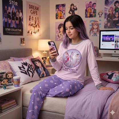 Pijama infantil KPop Demon Hunters rosa y morado de manga larga - 2