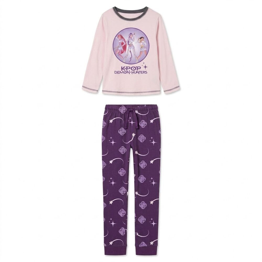 Pijama infantil KPop Demon Hunters rosa y morado de manga larga