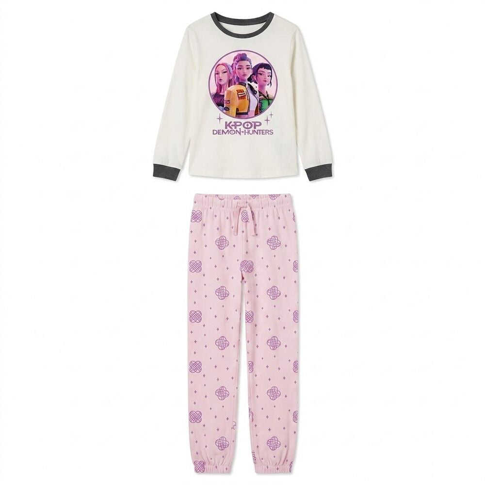 Pijama infantil KPop Demon Hunters de Netflix con camiseta crema y pantalón rosa