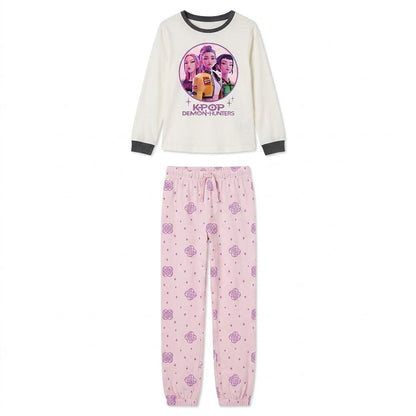Pijama infantil KPop Demon Hunters de Netflix con camiseta crema y pantalón rosa
