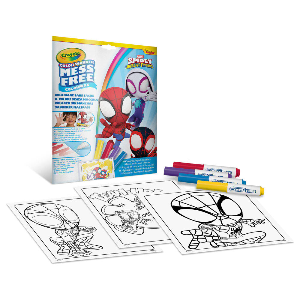 Set Crayola Color Wonder Spidey con láminas para colorear y cuatro rotuladores