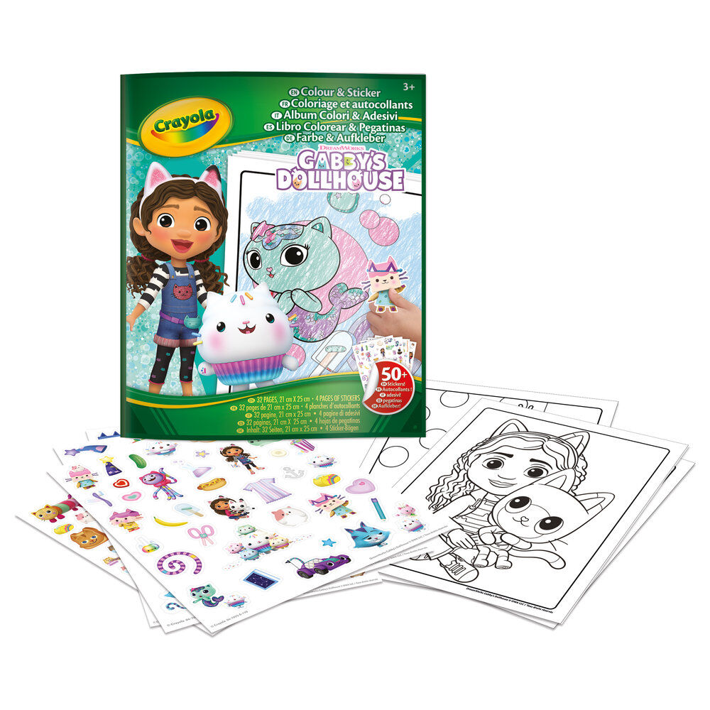 Libro CRAYOLA para colorear y pegar pegatinas de La Casa de Muñecas de Gabby