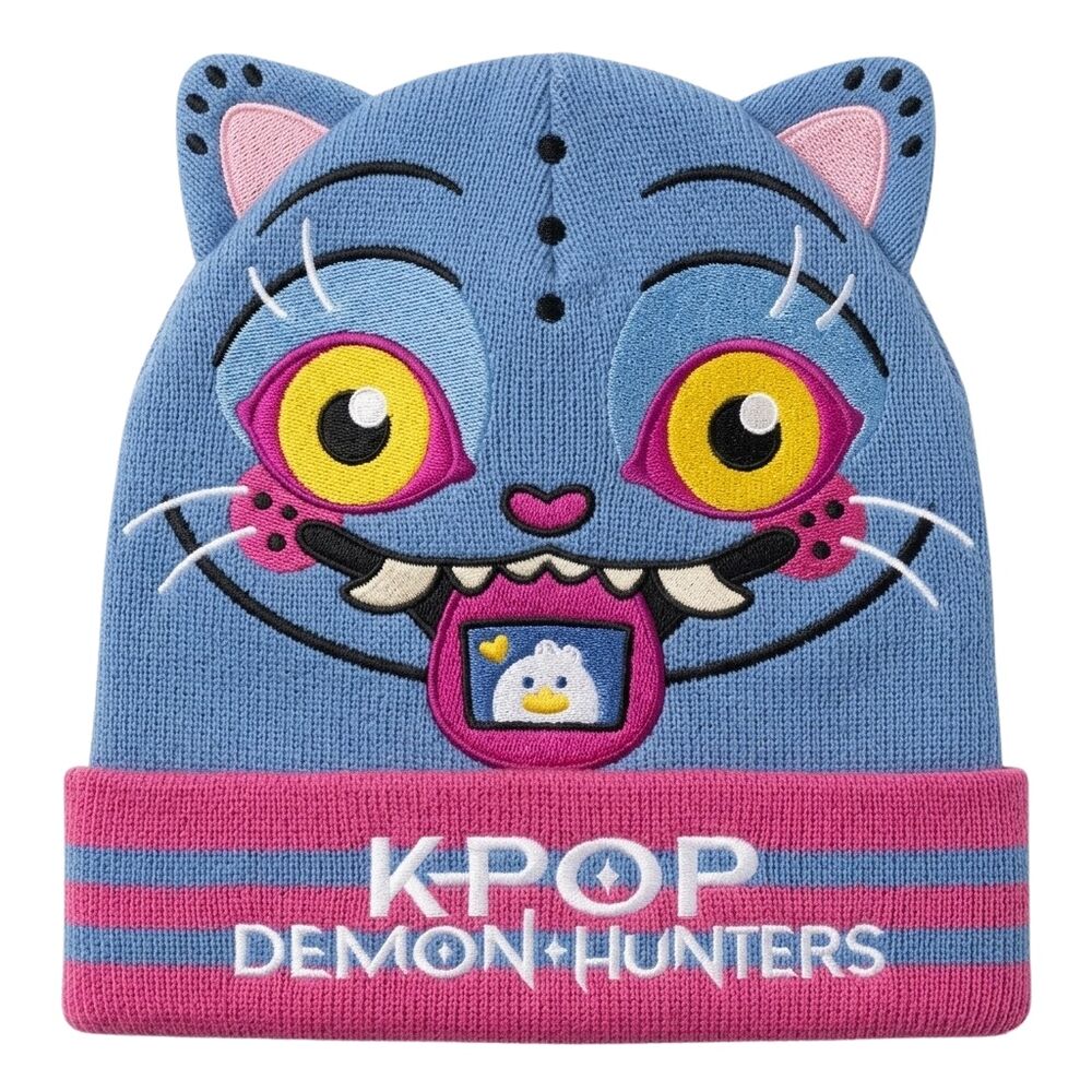 Gorro azul y rosa de KPop Demon Hunters con diseño felino