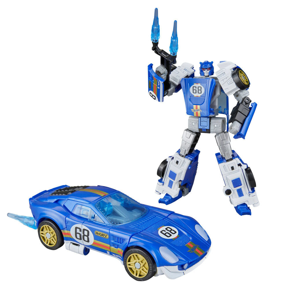 Figura articulada Transformers Hot Wheels El Segundo Coupe azul y blanca - 2