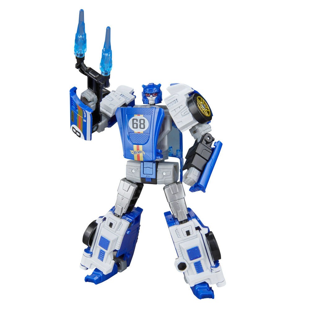 Figura articulada Transformers Hot Wheels El Segundo Coupe azul y blanca - 3