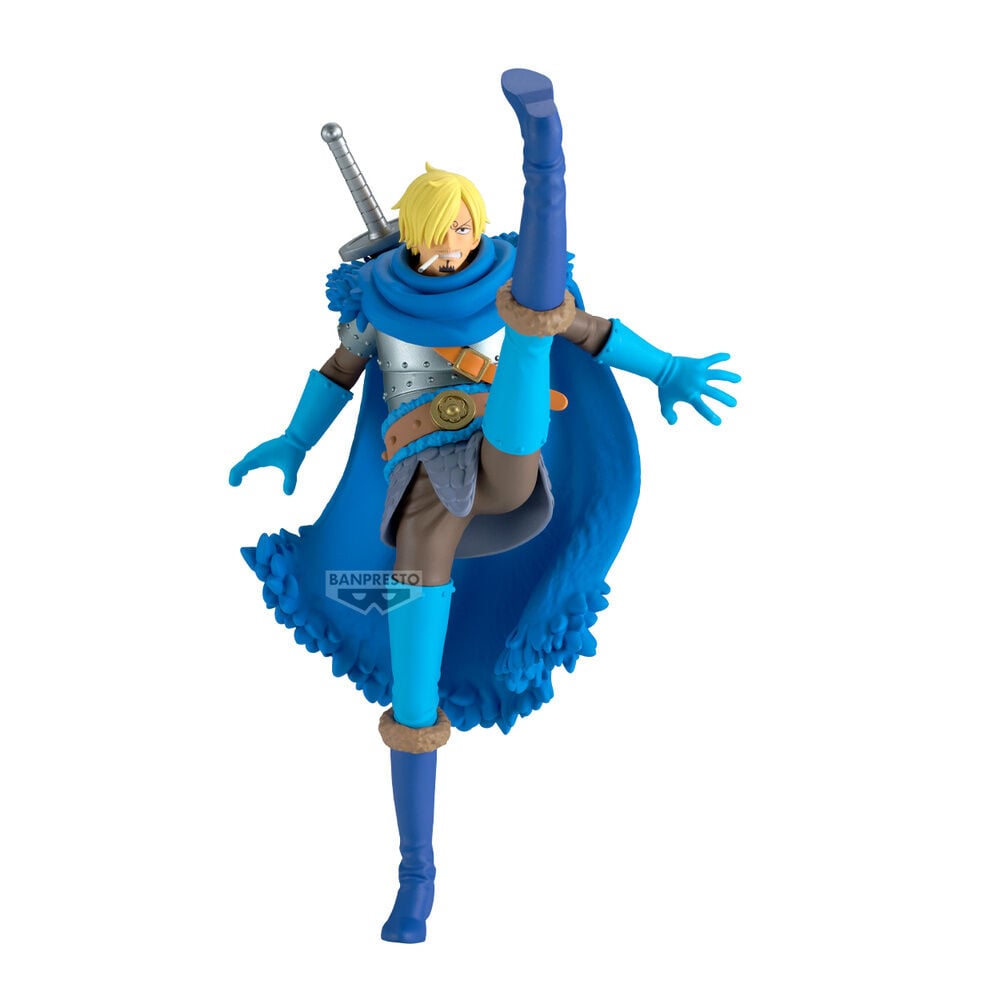 Figura de Sanji de One Piece en pose dinámica con traje azul
