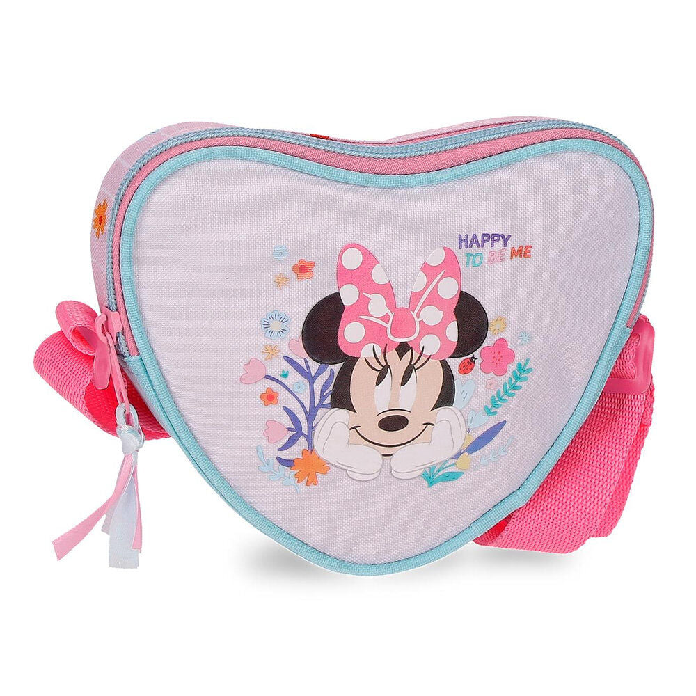 Bandolera rosa de Minnie Disney con forma de corazón y estampado floral