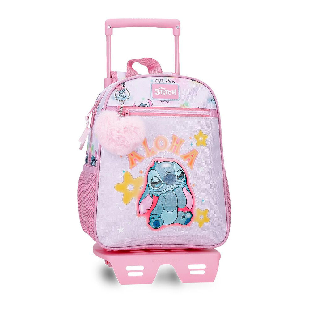 Trolley escolar rosa Disney Stitch con asa extensible