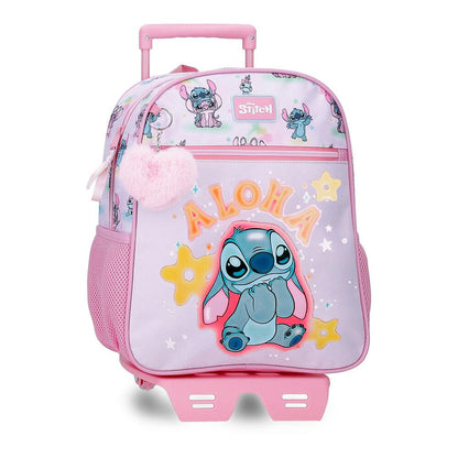Trolley escolar rosa de Stitch Disney con asa telescópica y ruedas