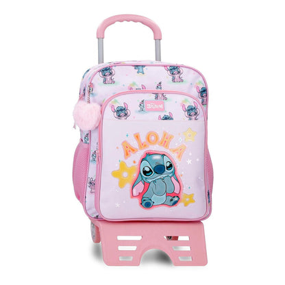 Trolley escolar rosa de Stitch Disney con asa extensible