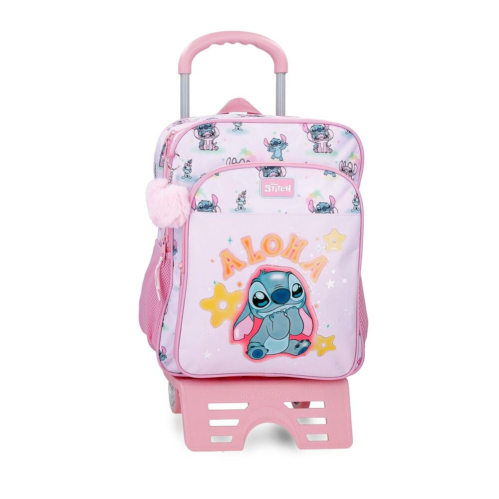 Trolley escolar rosa de Stitch Disney con ruedas y asa extensible