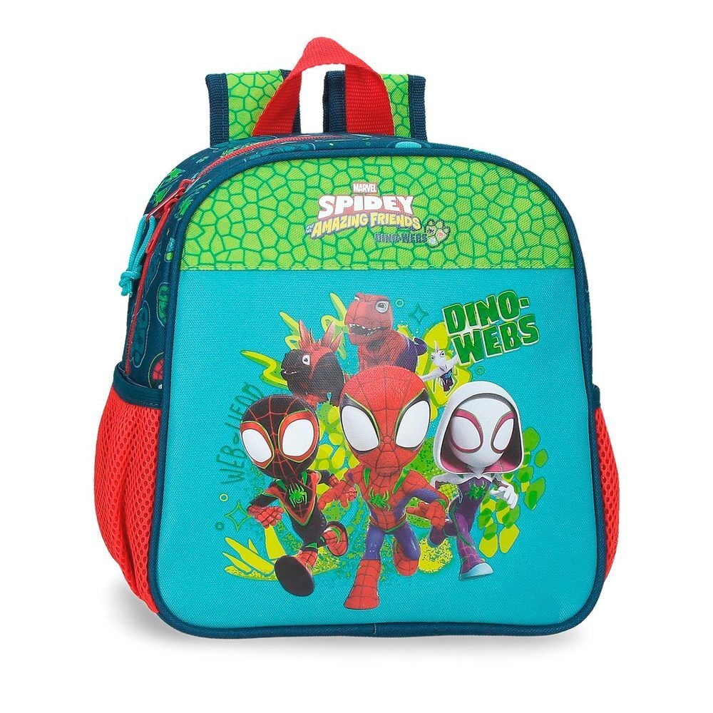 Mochila Marvel Spidey Dino-Webs verde y turquesa adaptable a carro