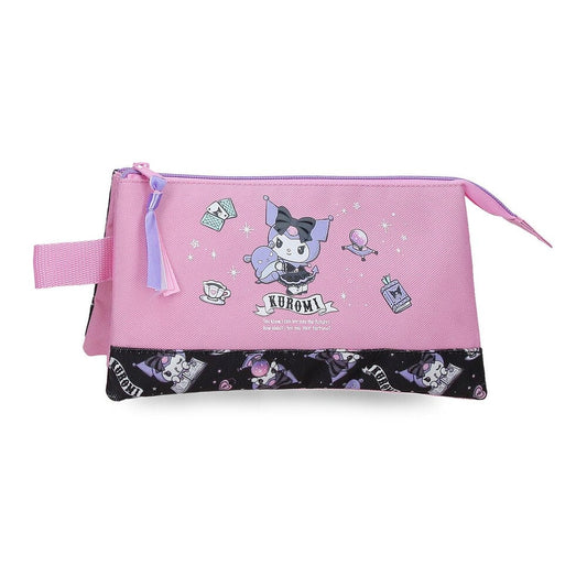 Portatodo triple rosa de Kuromi con estampado negro