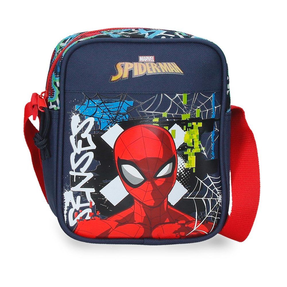 Bandolera azul marino de Spiderman Marvel con estampado graffiti y correa roja