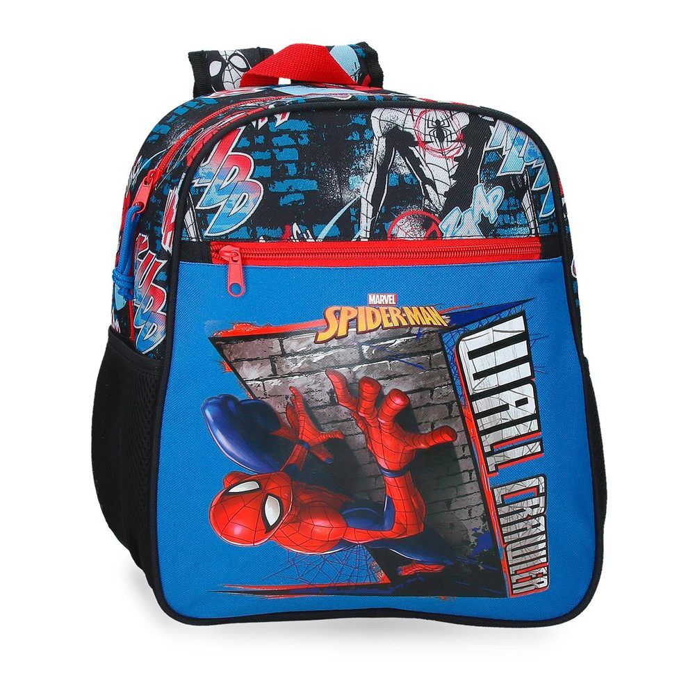 Mochila Spider-Man Marvel Wall Crawler azul y roja adaptable a carro
