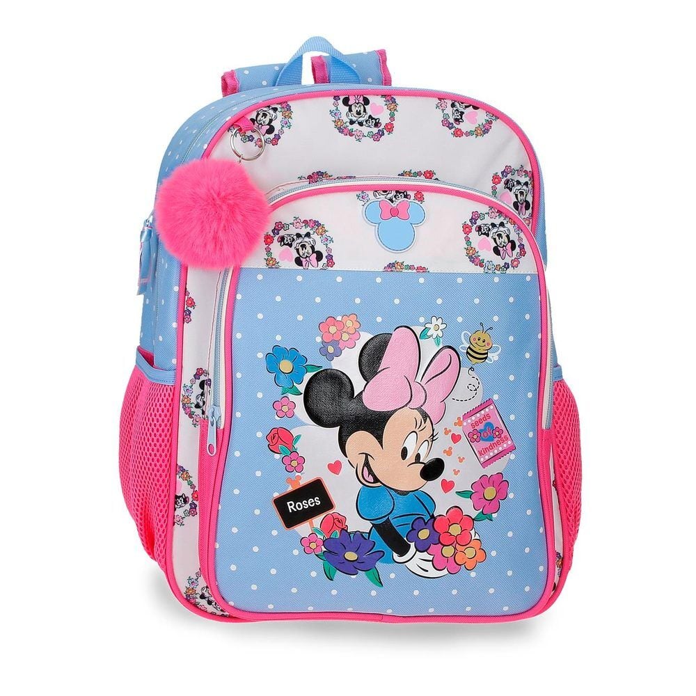 Mochila Flowers de Minnie Disney azul y rosa adaptable a carro