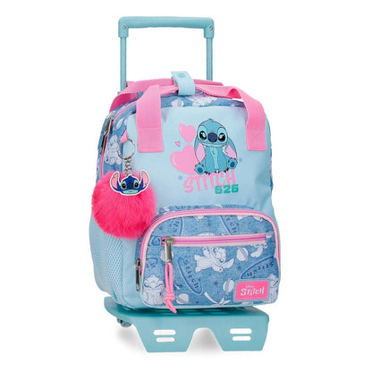 Trolley mochila Disney Stitch Hearts azul y rosa con ruedas