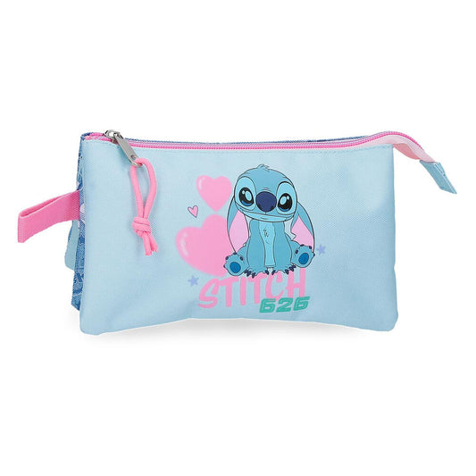 Portatodo triple azul y rosa de Stitch Disney con corazones