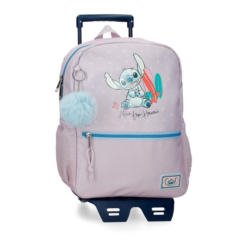 Trolley escolar lila de Stitch Disney con ruedas y tirador extensible