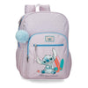 Mochila lila de Stitch Disney con tablas de surf y pompón azul