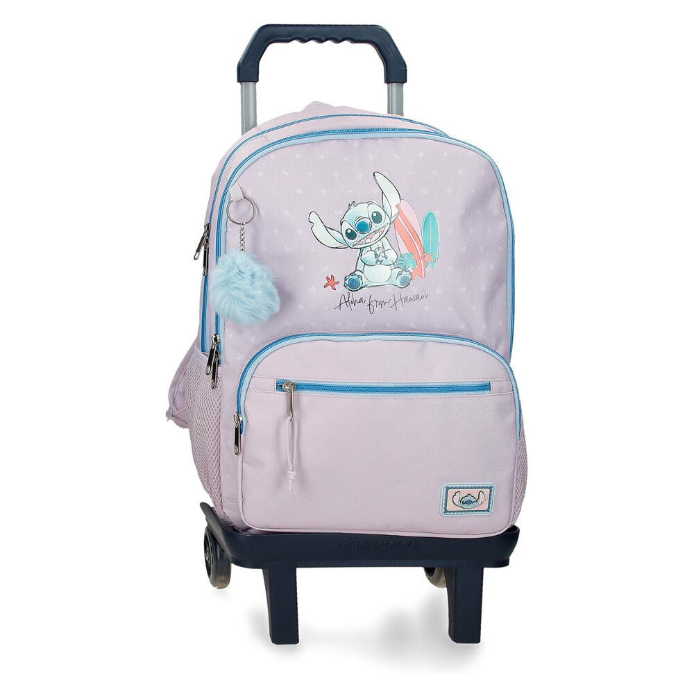 Trolley mochila lila de Stitch Disney con ruedas y asa telescópica