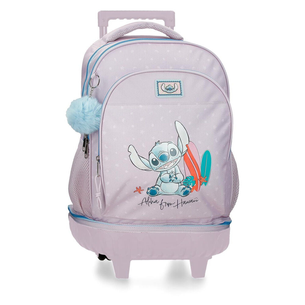 Trolley escolar lila Disney Stitch Hawaii con asa extraíble y ruedas