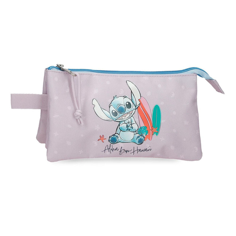 Portatodo triple rosa de Stitch Disney con diseño hawaiano