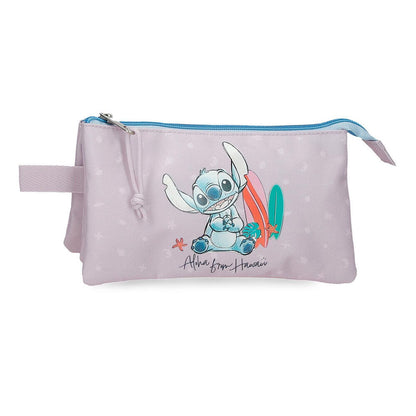 Portatodo triple rosa de Stitch Disney con diseño hawaiano