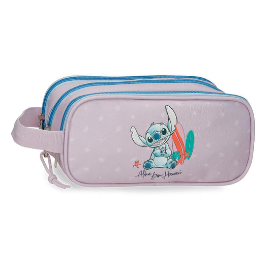 Neceser rosa Stitch Disney con tablas de surf y varios compartimentos