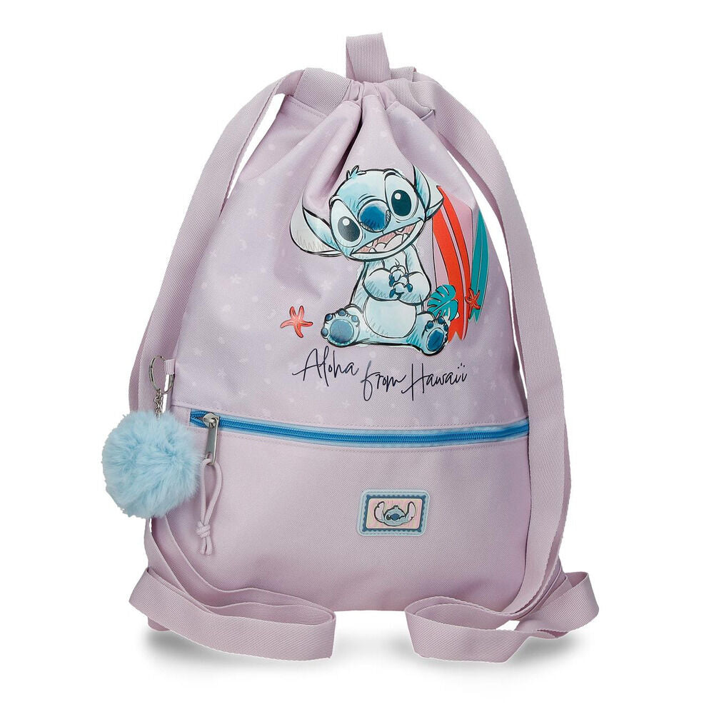 Saco mochila lavanda de Stitch Disney con tablas de surf